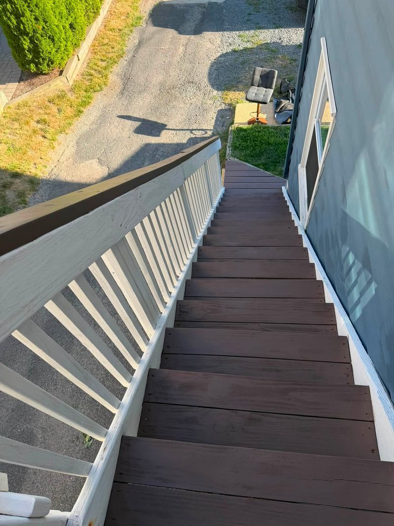 Stained exterior staircase