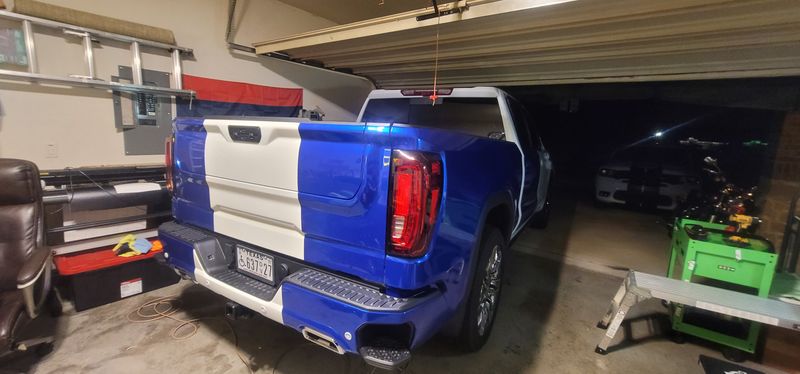 Blue and white GMC
