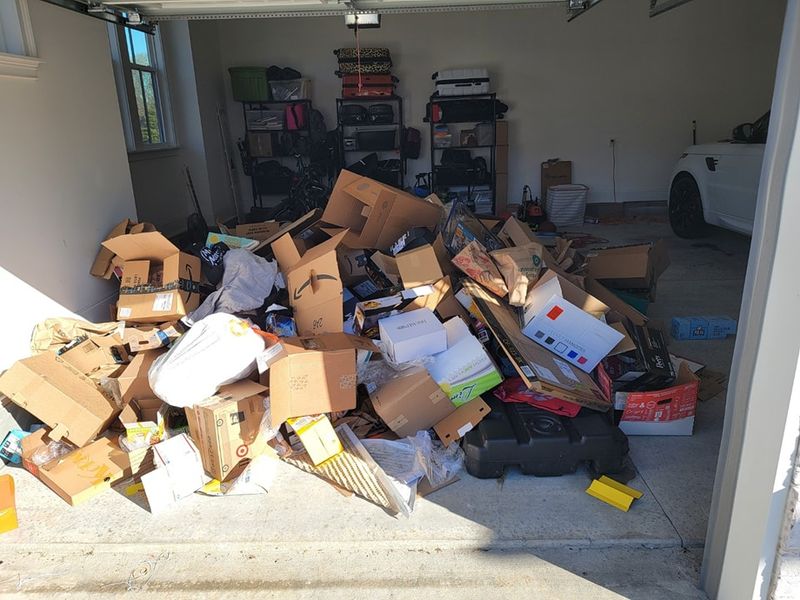 Garage stuffed with boxes before the cleanout