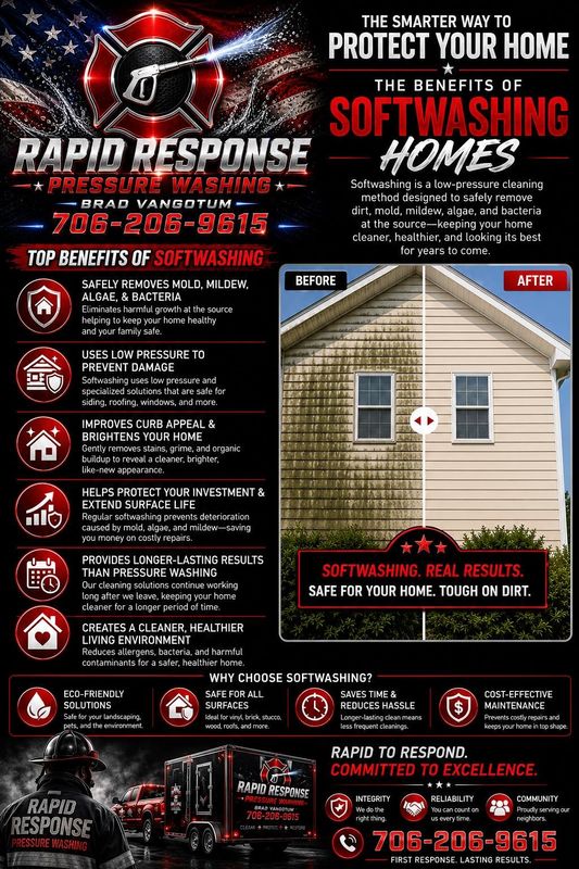A well-maintained exterior is crucial for protecting your home's long-term value; contact us today to learn more about our comprehensive exterior cleaning solutions. 

Rapid Response Pressure Washing 
706-206-9615