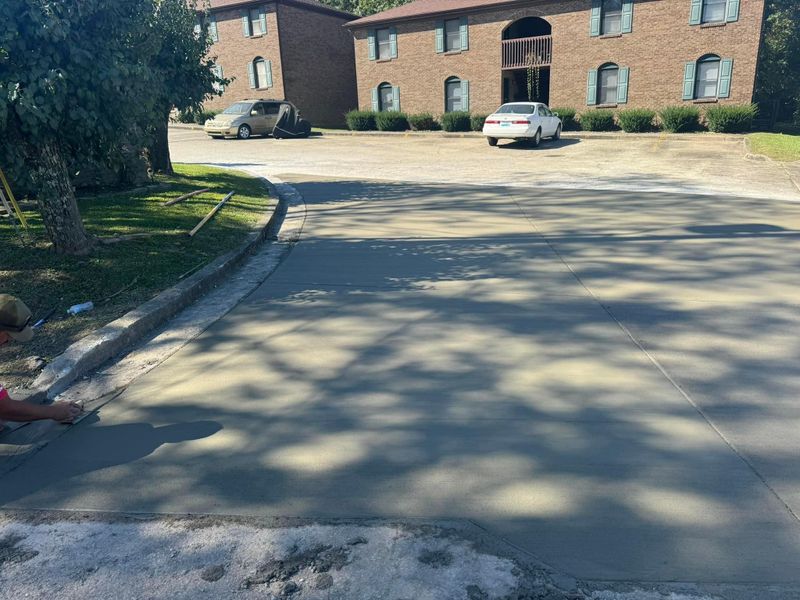 Finished apartment complex parking lot section