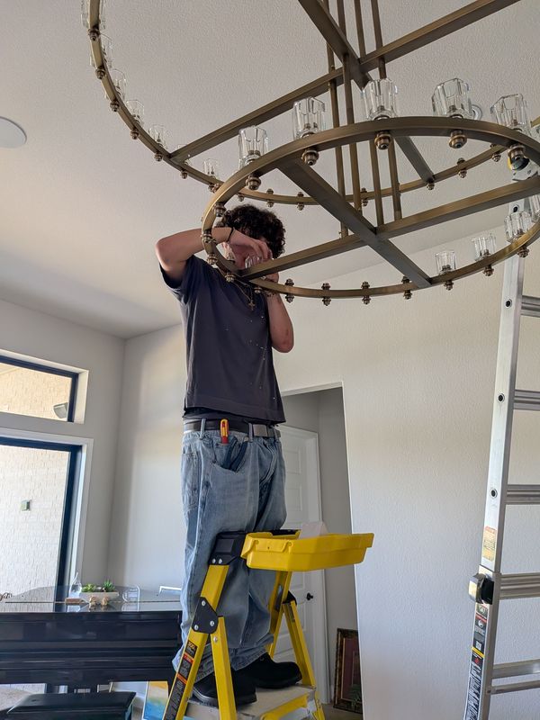 High Ceiling Chandelier Installation