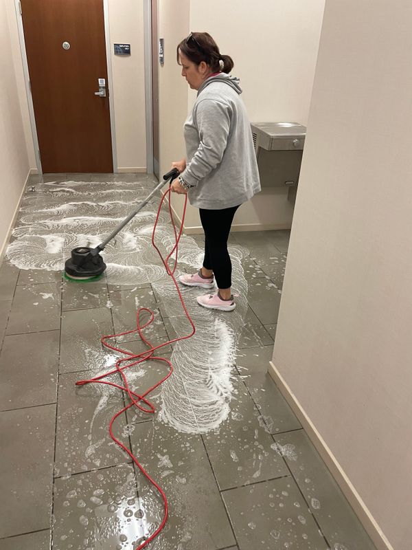 Scrub, buff and wax floors
