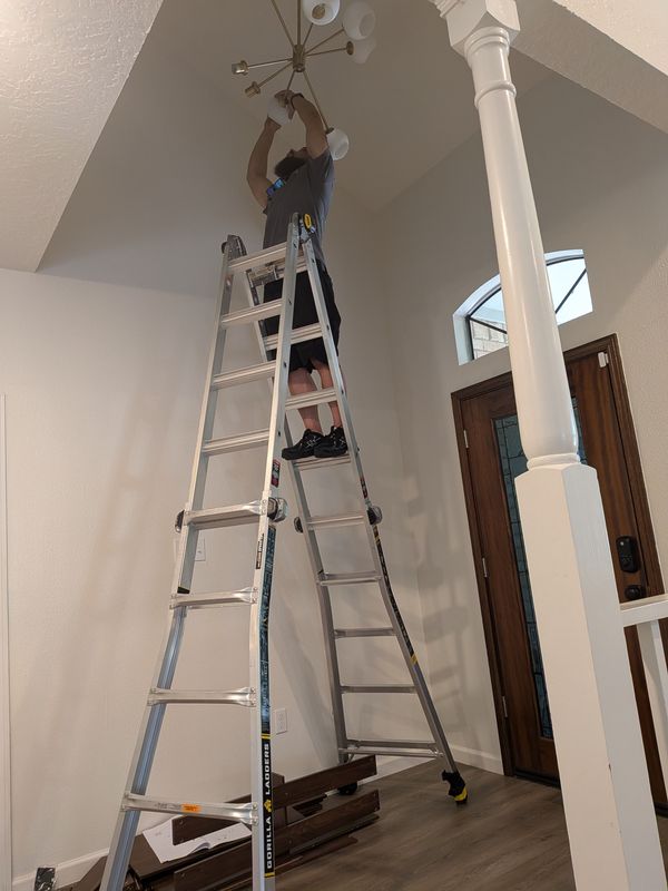 High Ceiling Chandelier Installation