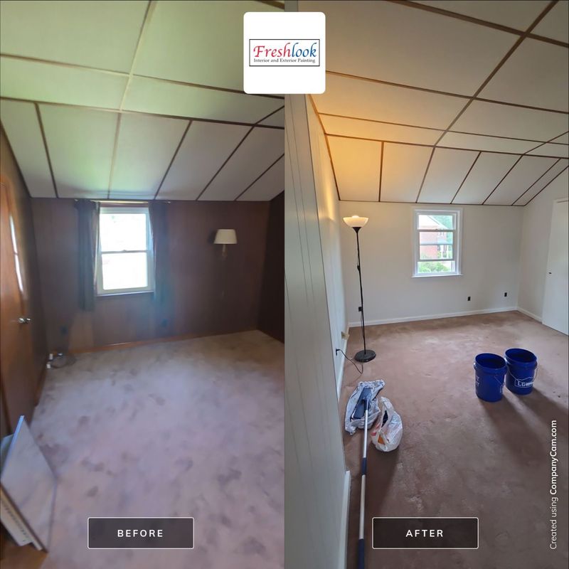 Complete interior painting in Springfield, PA before the new homeowners moved in, including ceilings, walls, trim, bedrooms, living areas, and an outdated paneled master suite.