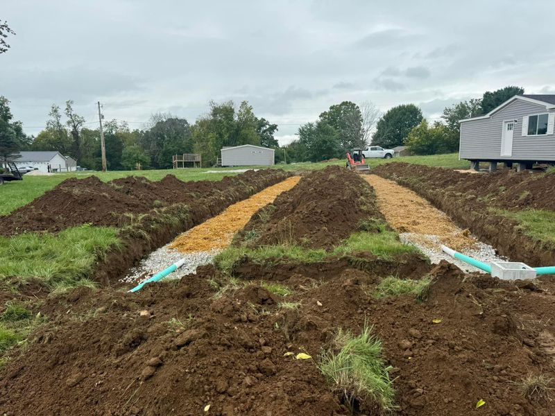 Septic drain field excavated for a residential system