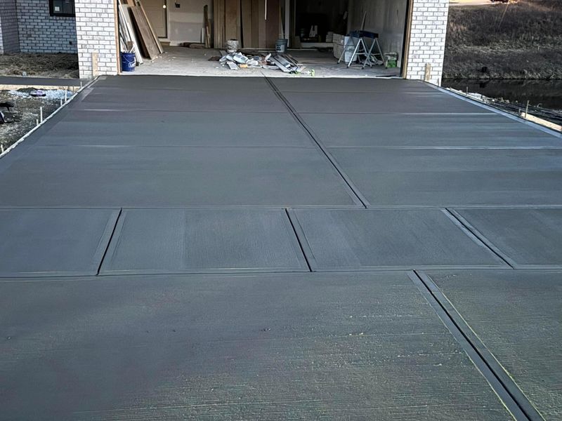 Concrete garage apron poured in panels