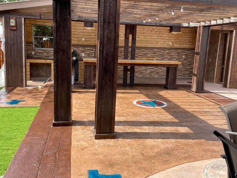 Stamped concrete, Pergolas, Artificial Turf