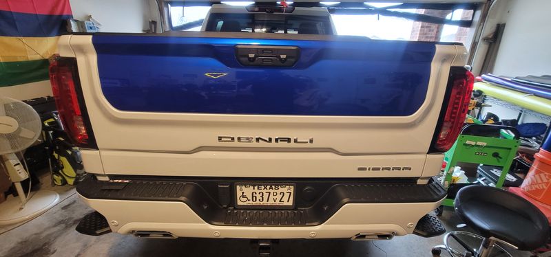 Blue and white GMC