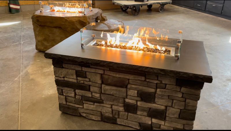 Outdoor kitchen and living spaces.
