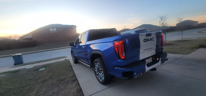 Blue and white GMC