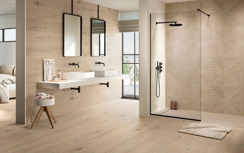 Wall tile wood look japandi design