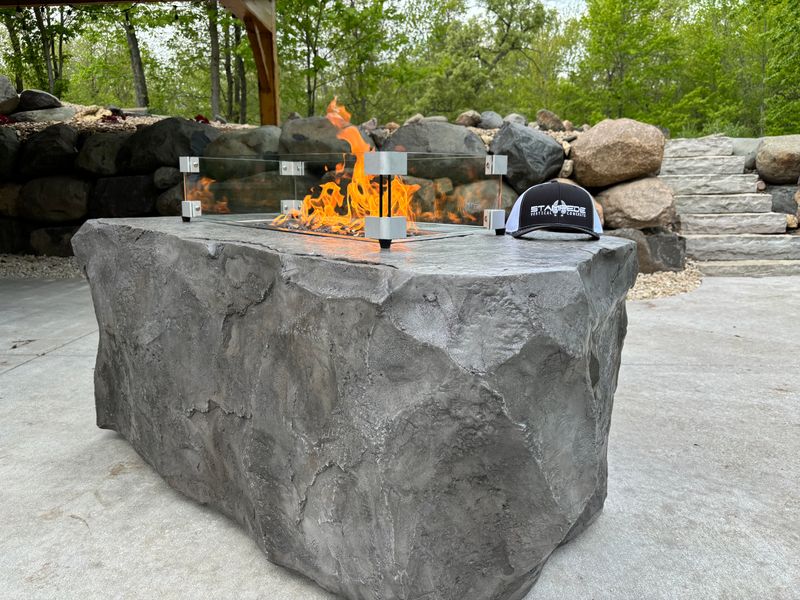 Outdoor kitchen and living spaces.