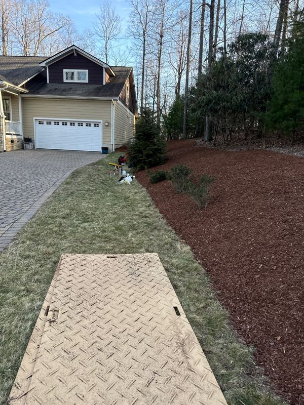 Planting, irrigation, yard features and mulch