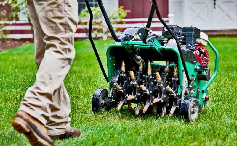 Aerating and overseeding