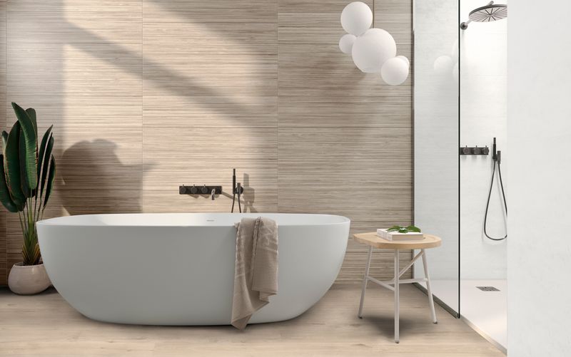 Wall tile wood look japandi design
