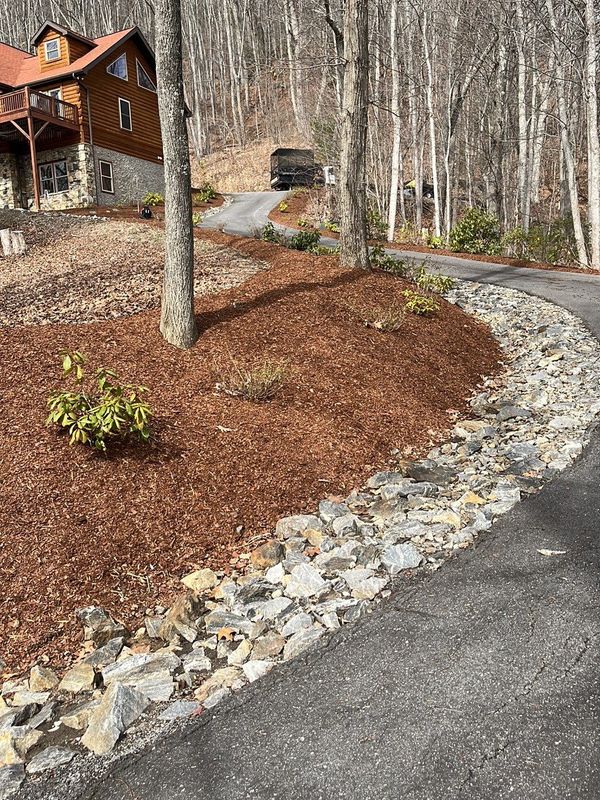 Planting, irrigation, yard features and mulch