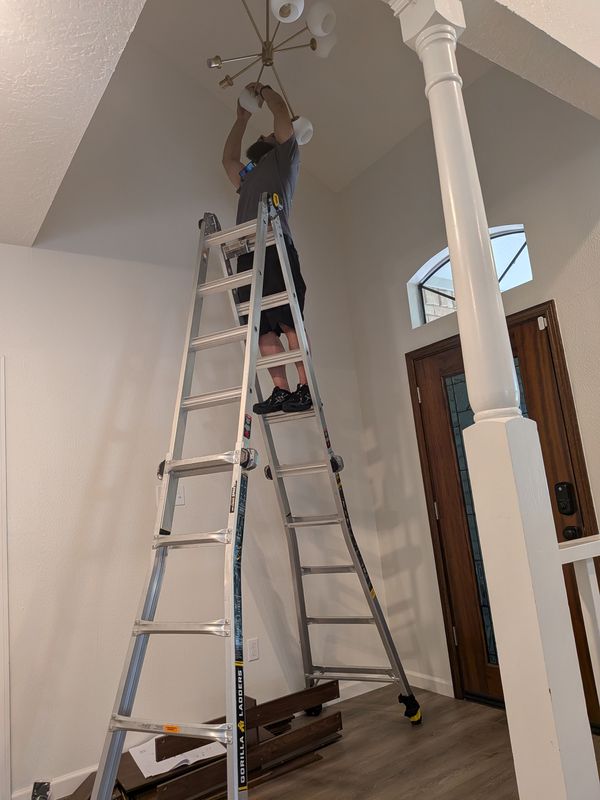 High Ceiling Chandelier Installation