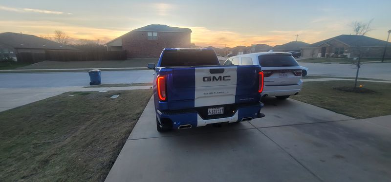 Blue and white GMC