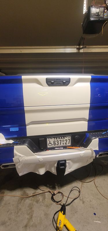 Blue and white GMC