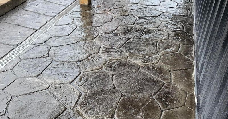 Close view of stamped concrete with a stone pattern