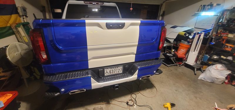 Blue and white GMC