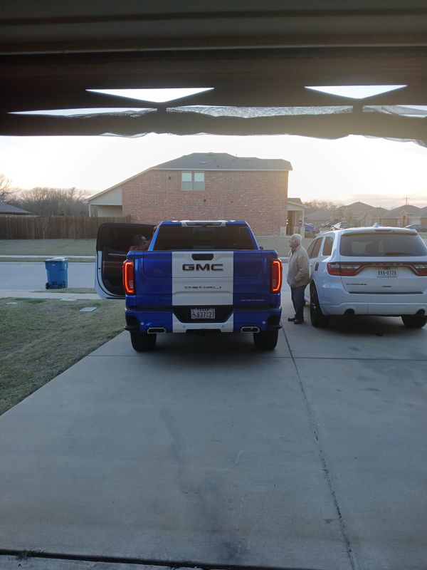 Blue and white GMC