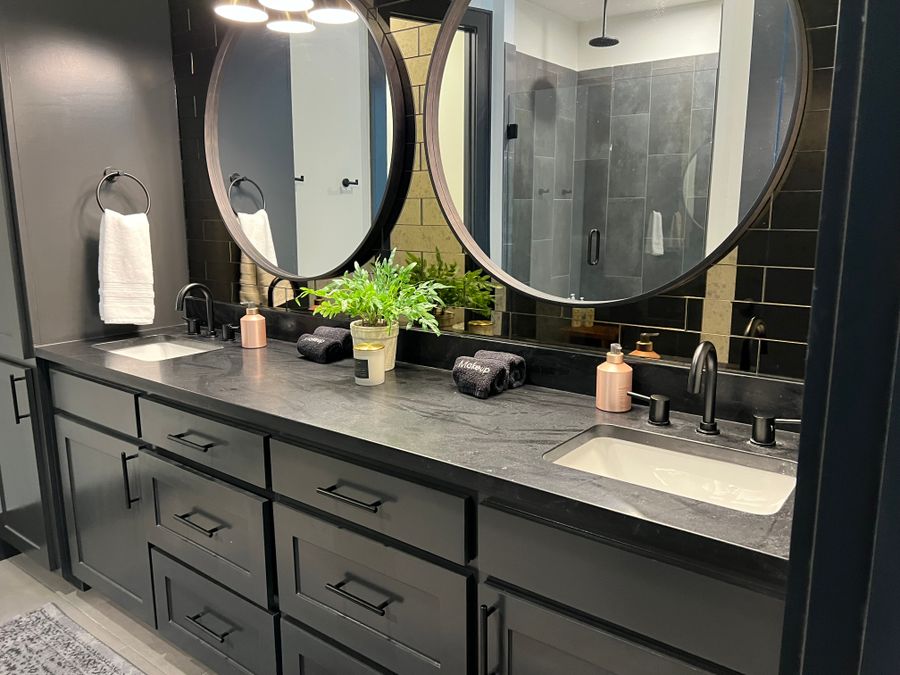 Black double vanity after cleaning