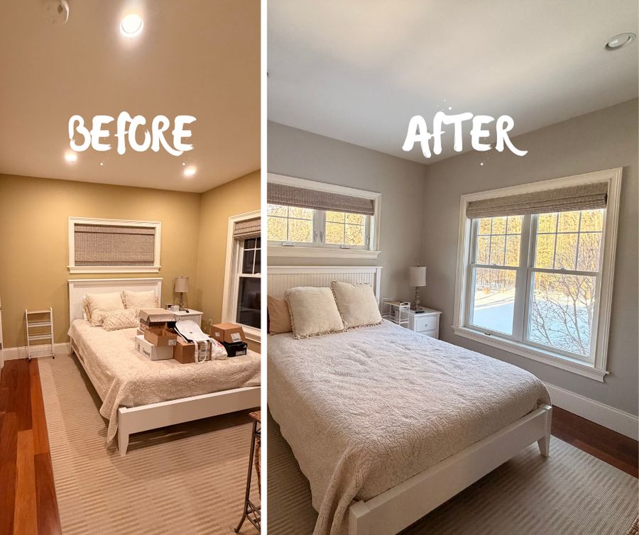 Bedroom shown before and after painting