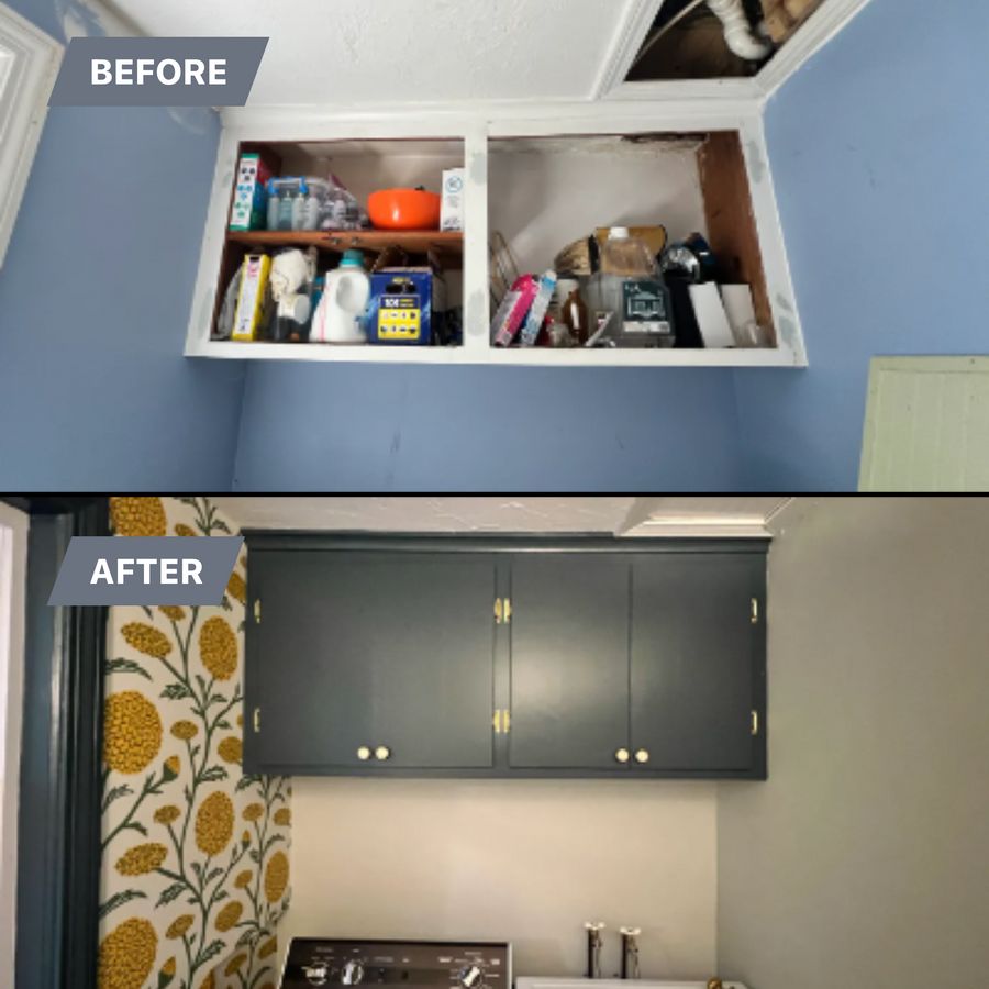 Wall cabinets before and after painting