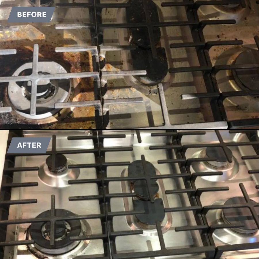 Gas stove grates before and after a deep clean