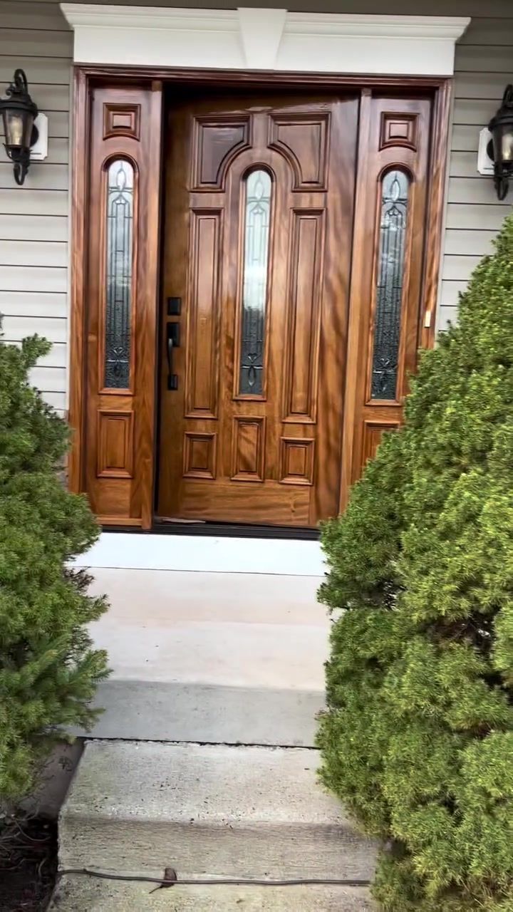 Mahogany front door finished in marine yacht varnish