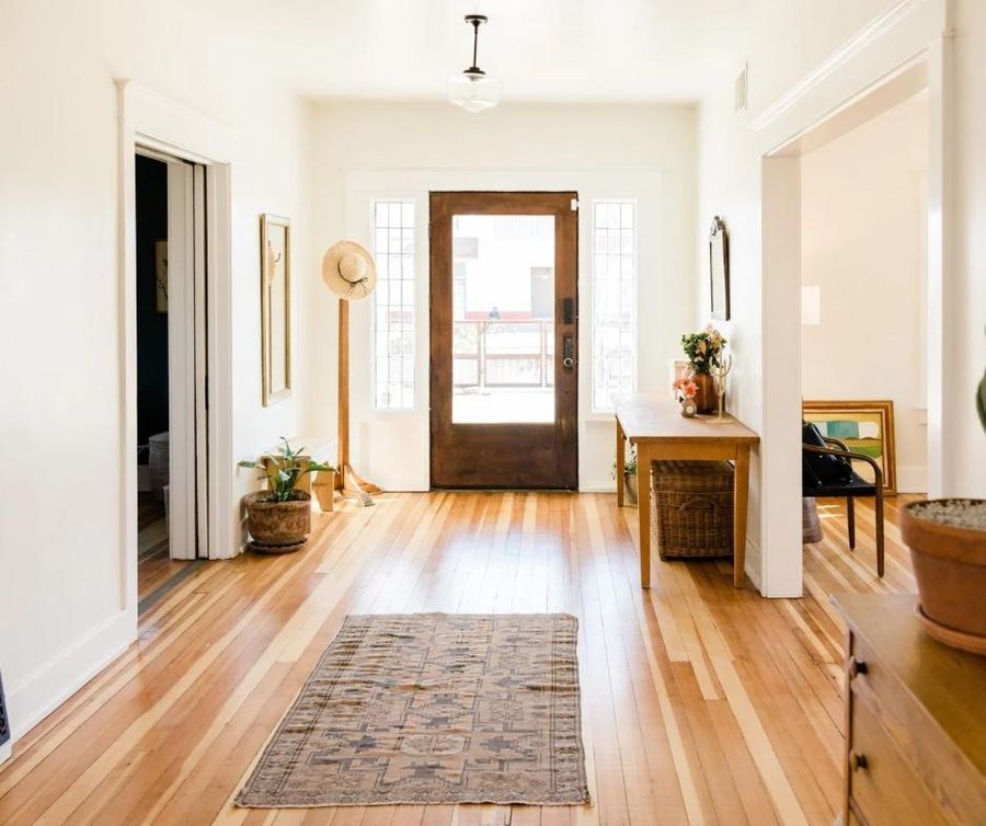 Entryway with wood floors after a clean