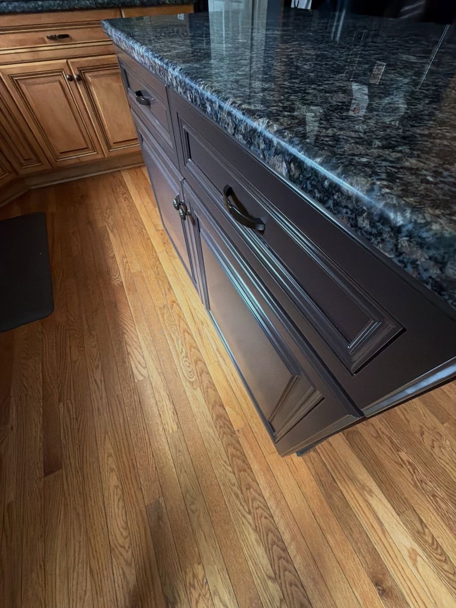 Kitchen island refinished in Bucktrout Brown