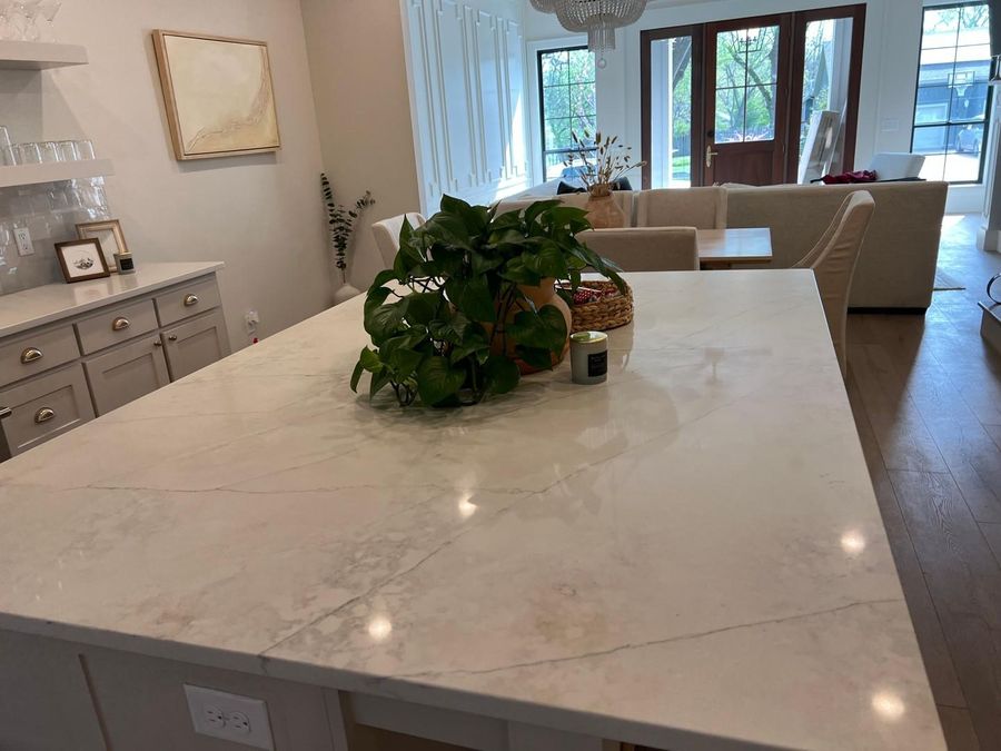 Quartz kitchen island cleaned and polished