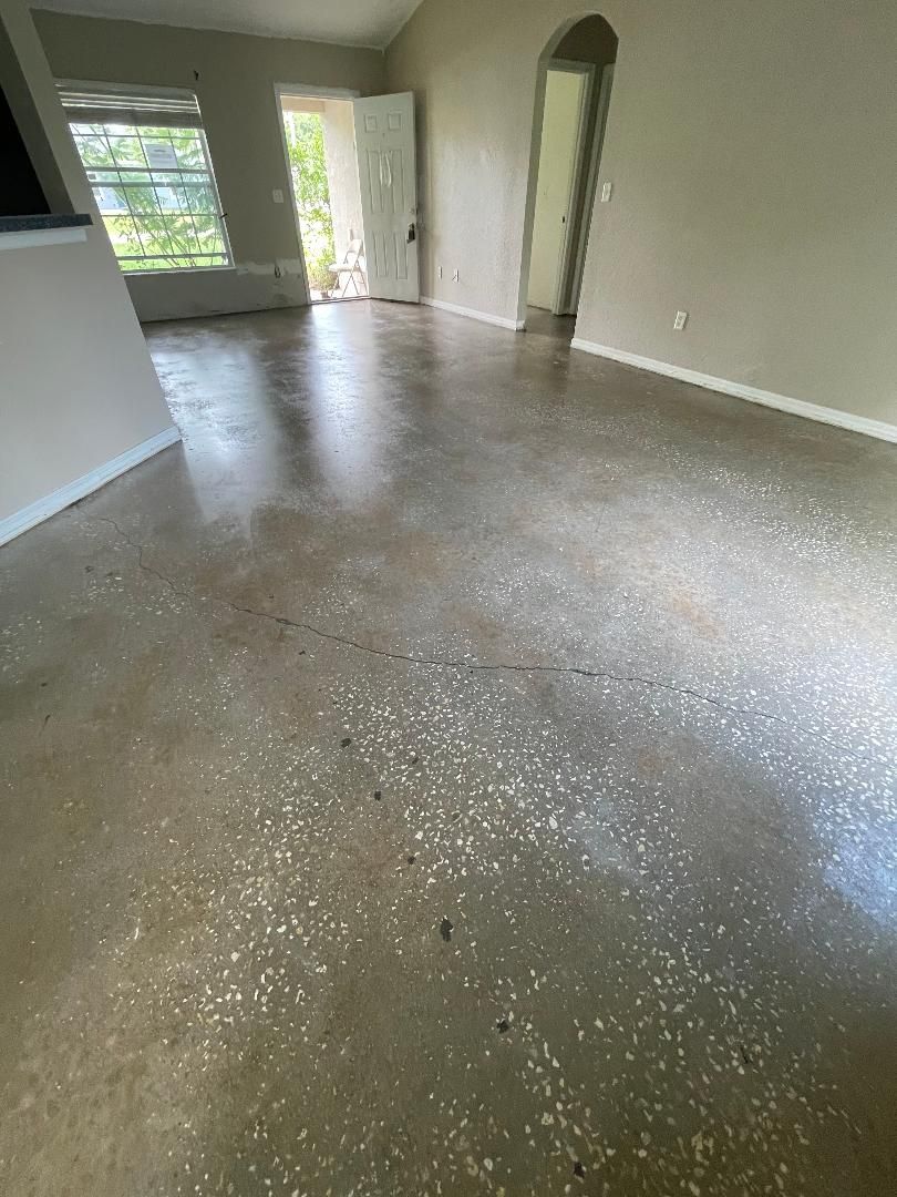Polished concrete living area with exposed aggregate