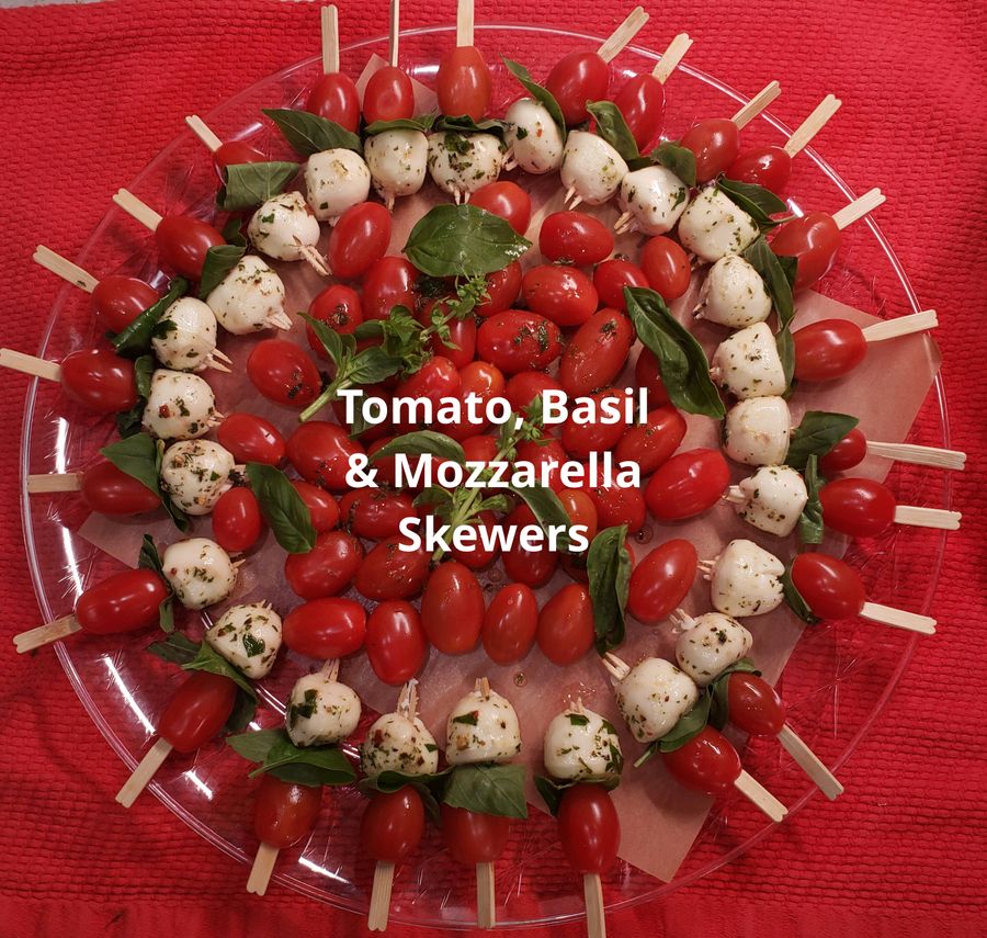 Tomato, basil and mozzarella skewers