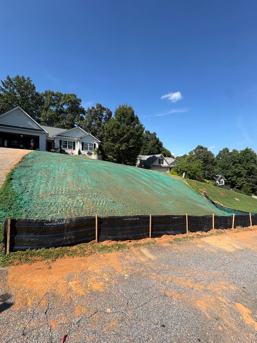 The same slope freshly sprayed with green hydroseed