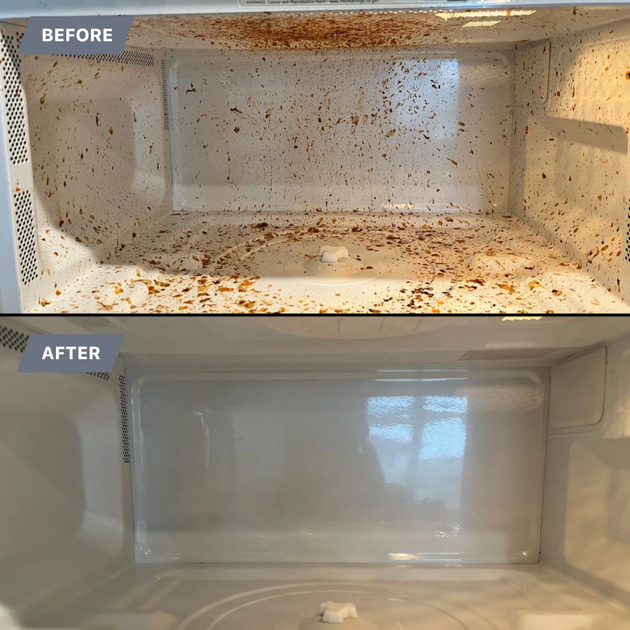 Microwave interior before and after cleaning