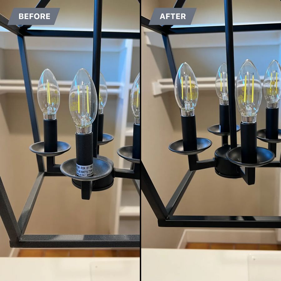 Light fixture before and after detailed dusting