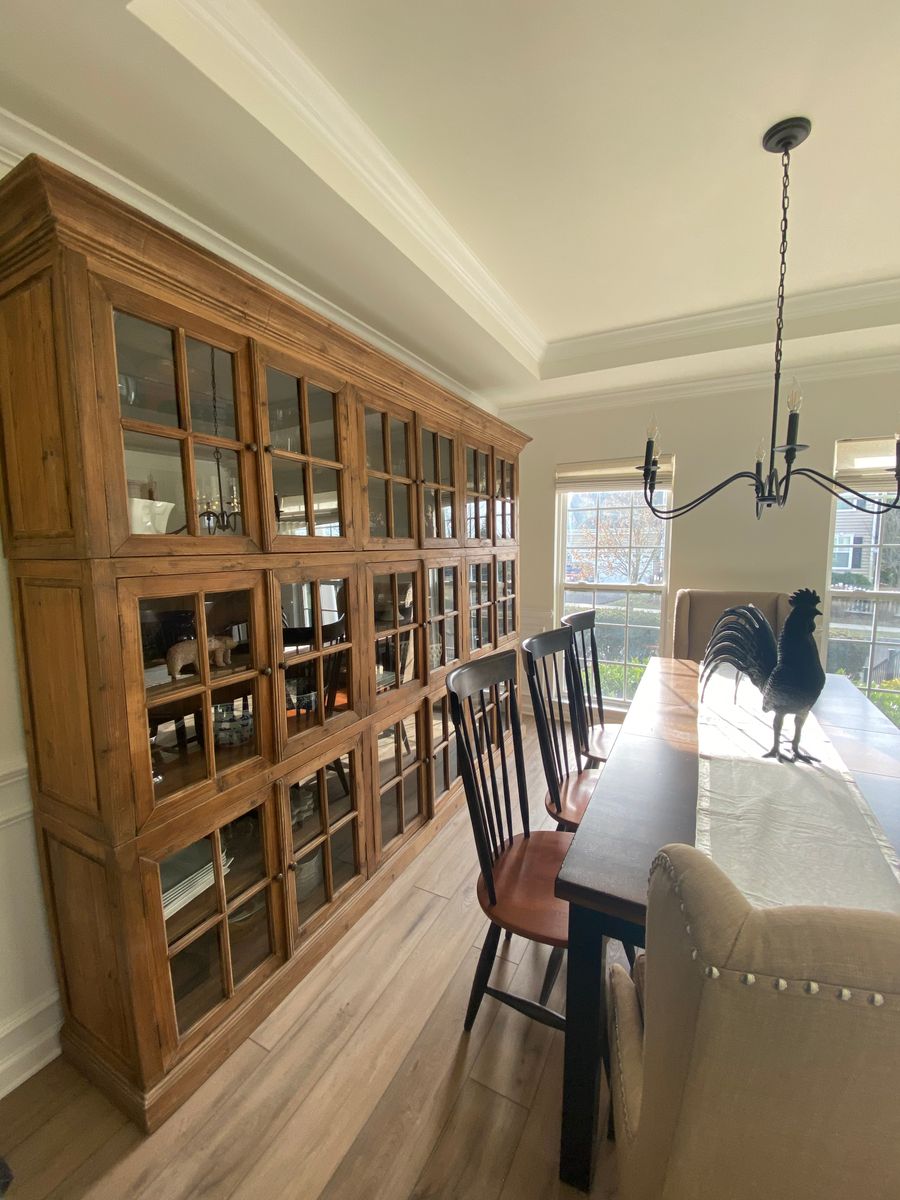 Tall built-in hutch with glass doors refinished