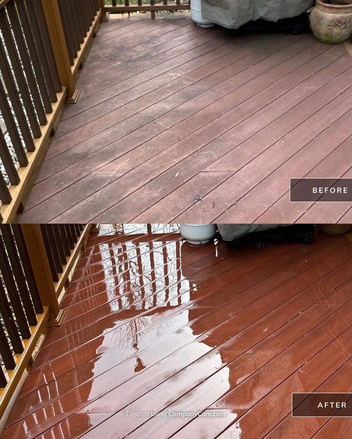 A composite deck before and after a ProTech soft wash