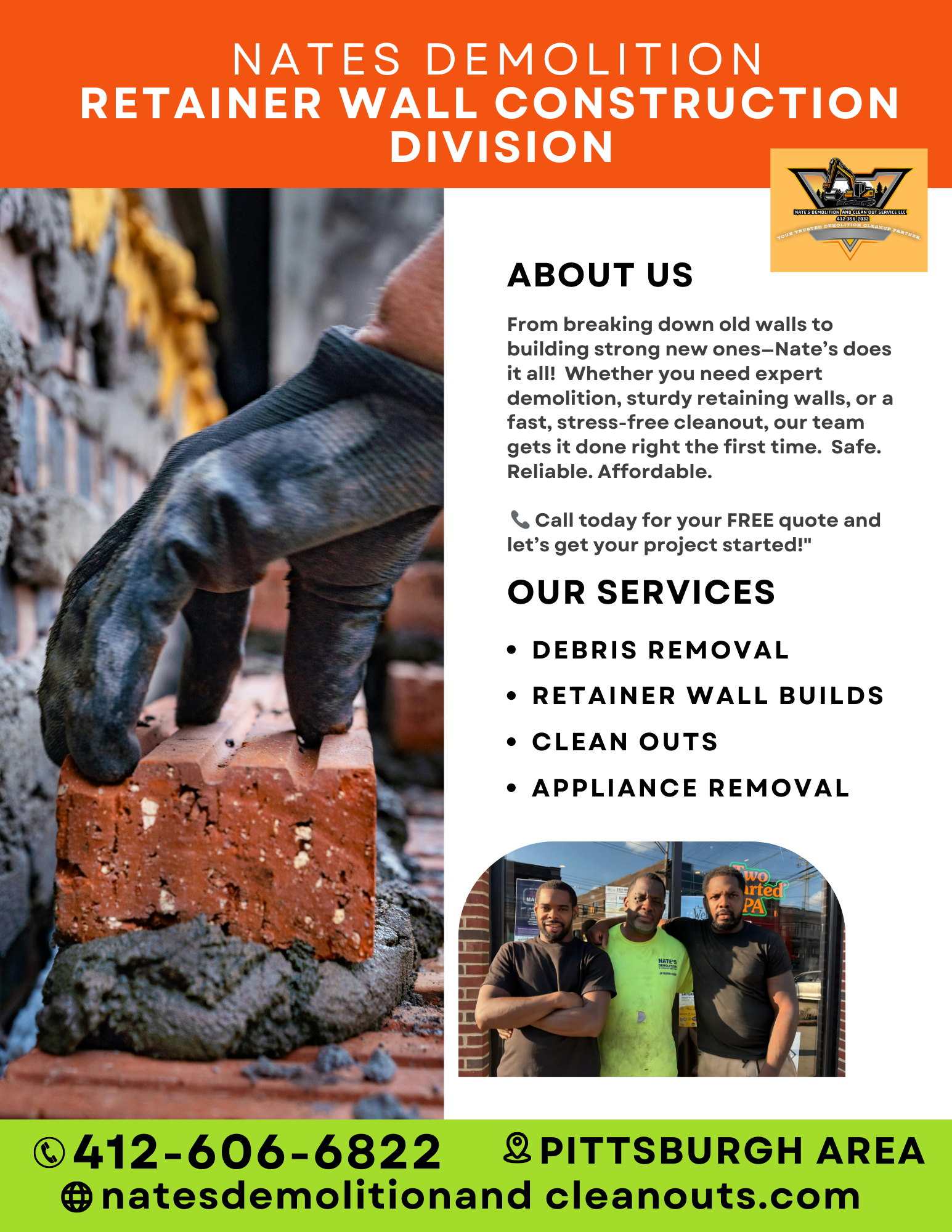  for Nates Demolition, Retaining Walls, and Clean-Out Services LLC in Pittsburgh, PA