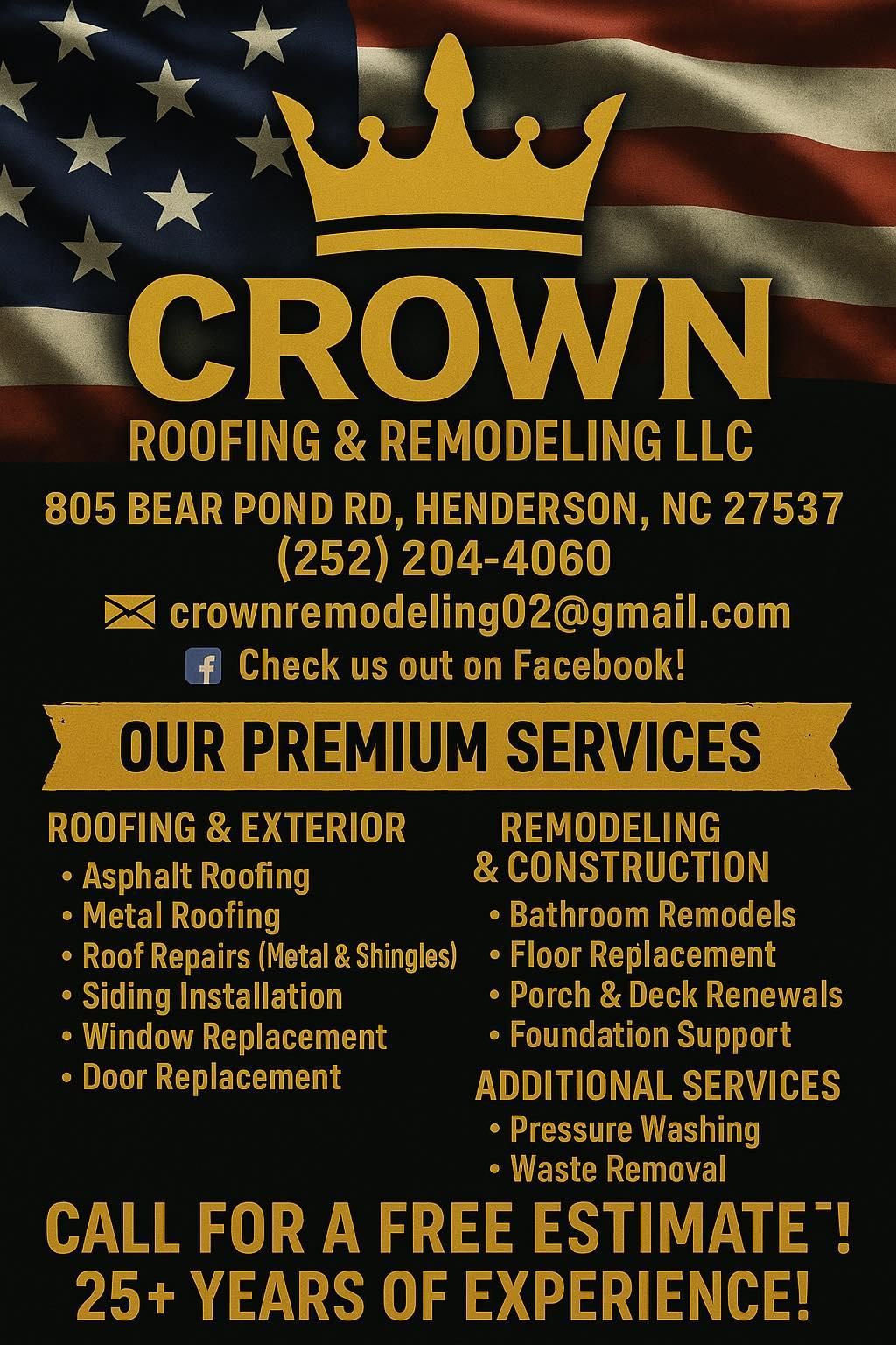  for Crown Roofing & Remodeling in Wake Forest, NC