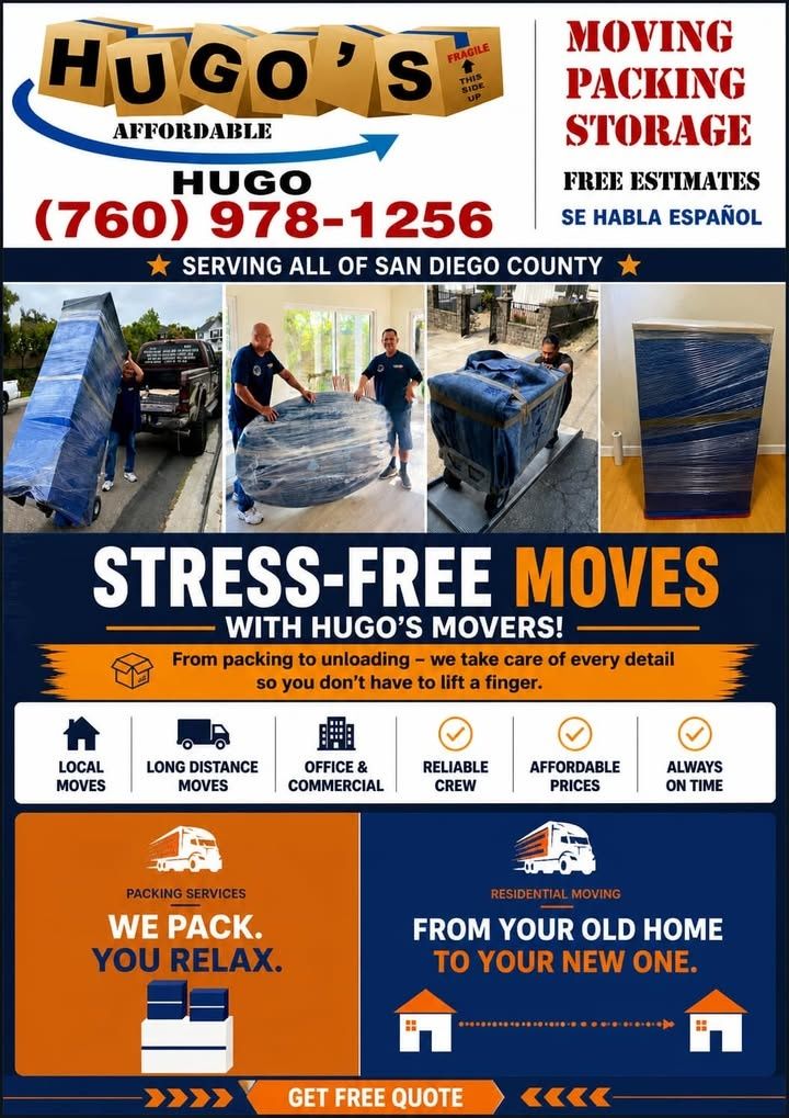  for Hugo’s Affordable Moving Labor in San Diego, CA