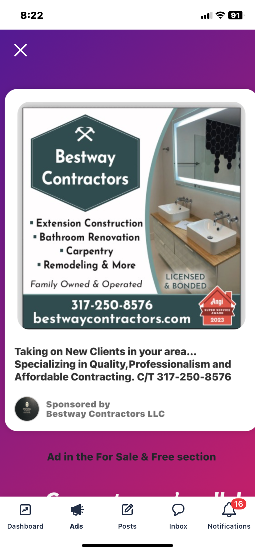  for Bestway Contractors LLC in Indianapolis, IN