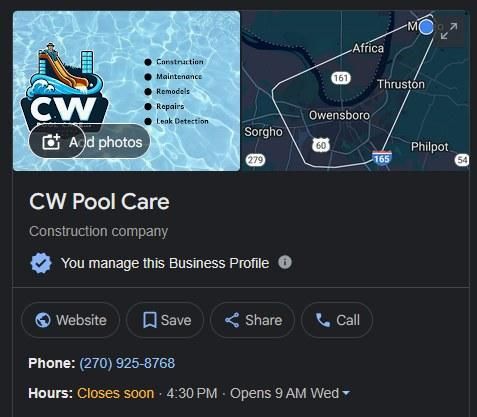  for CW Pool Care in Owensboro, KY