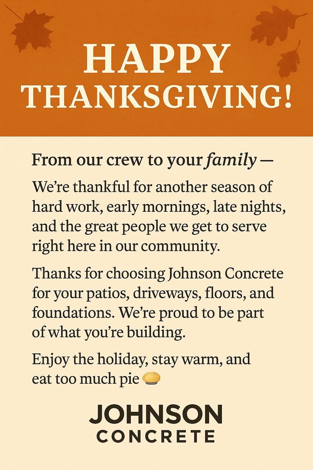  for Johnson Concrete in New London, MN