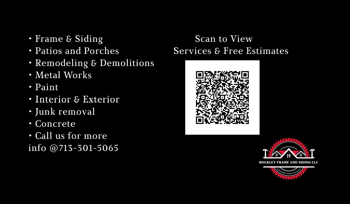  for Hockley Frame and Siding LLC in Hockley, TX