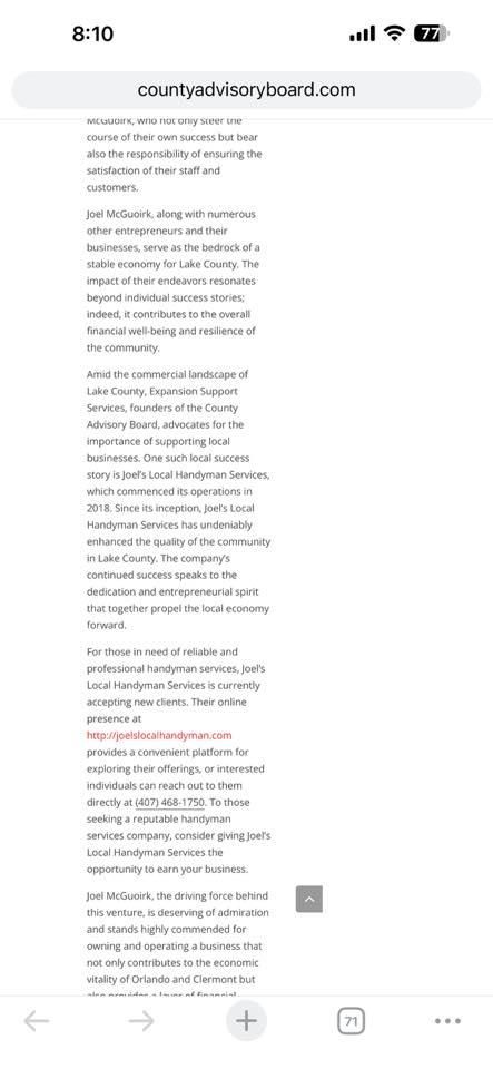  for Joel's Local Handyman Services in Clermont, FL